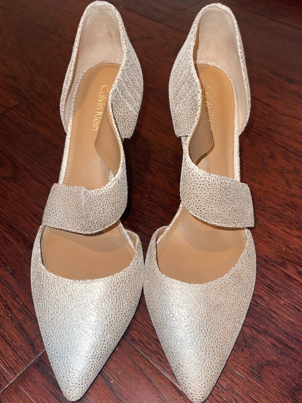 Calvin Klein Champagne Gold Pointed Toe Mary Jane Pumps Dress Heels